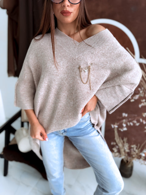 "BOND" pagarināts lielizmēra džemperis 3888L - TUMŠI BĒŠS